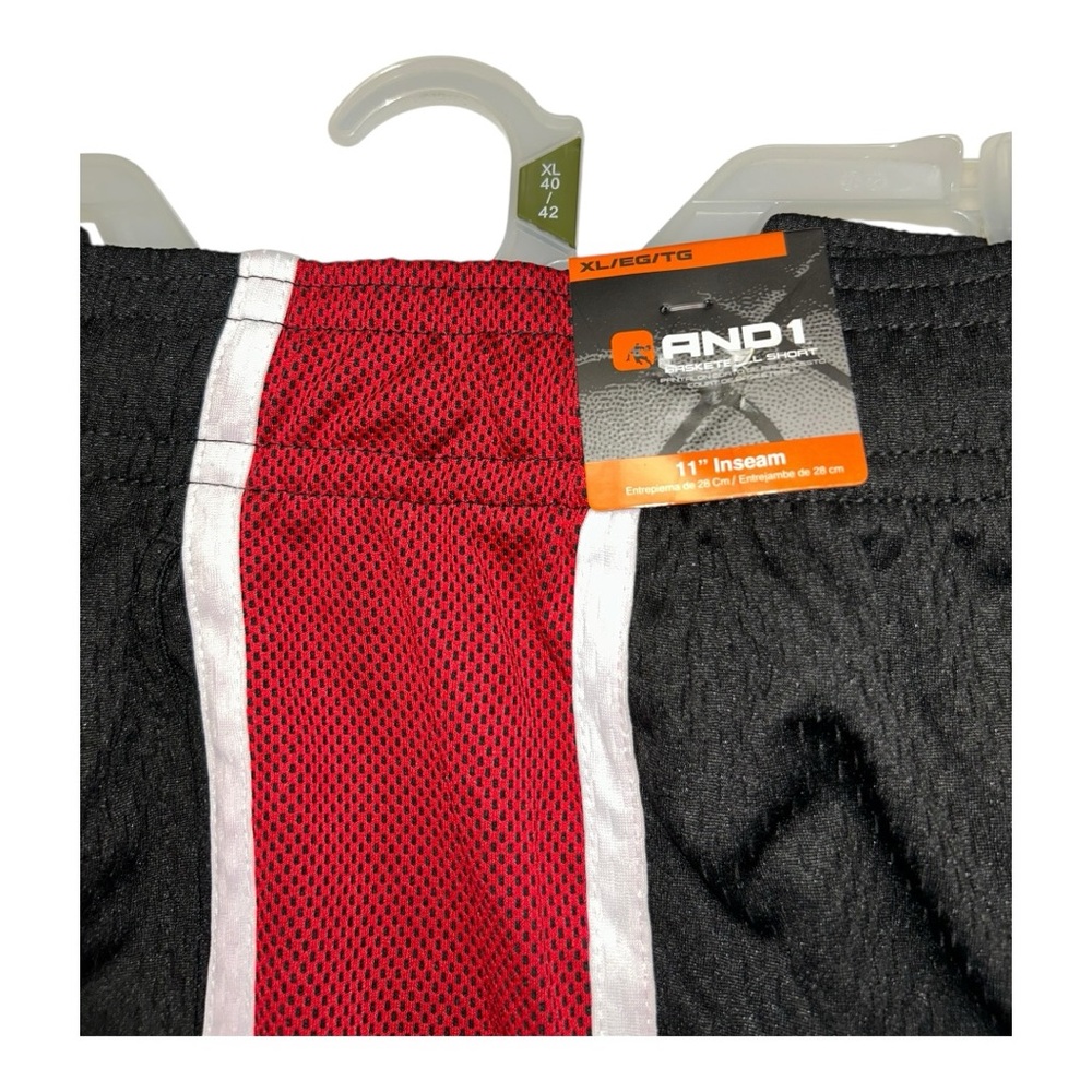 AND1 Men’s Basketball Shorts Black Red XL NWT Gym Workout Drawstring Activewear - Picture 4 of 6